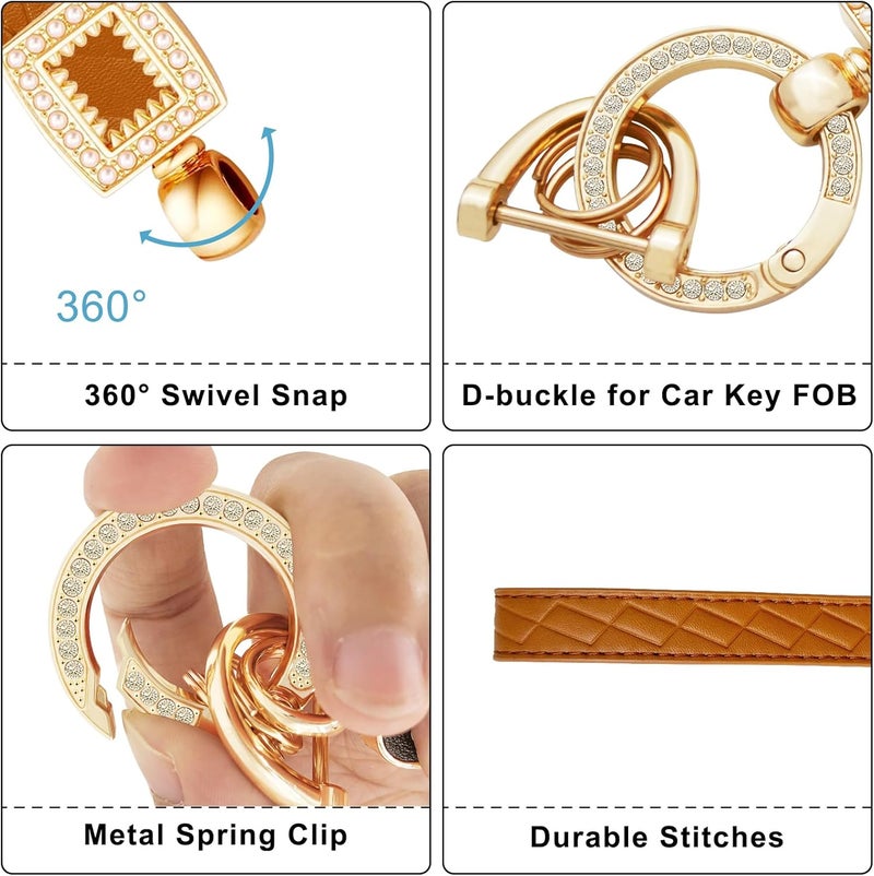 OHKYOOT Store Leather Wristlet Keychain,Wrist Keychain Car Key Chain with 5 Key Ring and Anti-Lost D Ring - Image 2